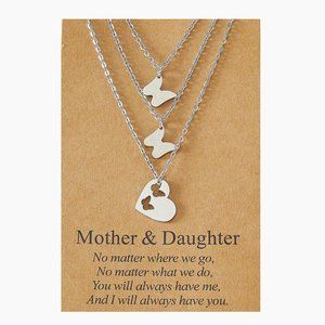 Butterfly Necklace Set Silver Mother Daughter 3PC
